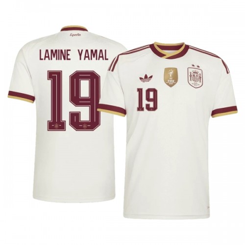 Spanien 2 Stars Lamine Yamal 19 Fotbollströjor Borta VM 2026 Spanien 2 Stars Lamine Yamal 19 Fotbollströjor Borta VM 2026