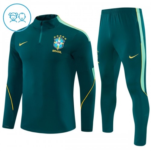 Brasilien Quarter Zip Träningströja-set 2026-27 Grön - Barn Brasilien Quarter Zip Träningströja-set 2026-27 Grön - Barn