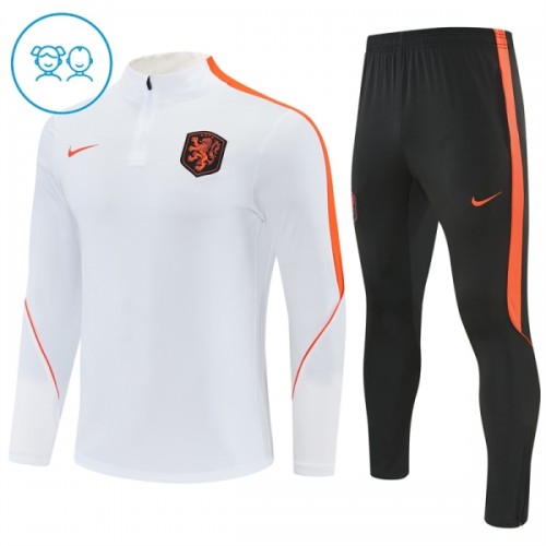 Nederländerna Quarter Zip Träningströja-set 2026-27 Vit - Barn Nederländerna Quarter Zip Träningströja-set 2026-27 Vit - Barn